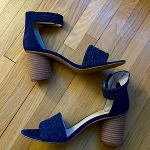 Navy Blue Vince Camino ankle strap heeled sandal